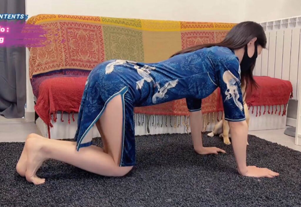 TheJessieJiang瑜伽频道|蓝色旗袍肉丝瑜伽